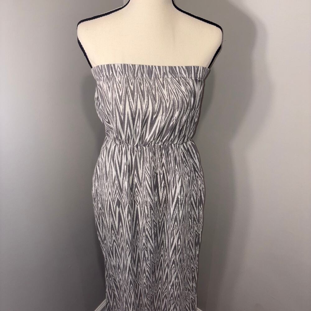 Kavu Elastic Band Gray Southwestern Print Maxi Dress Pockets Breathable Material